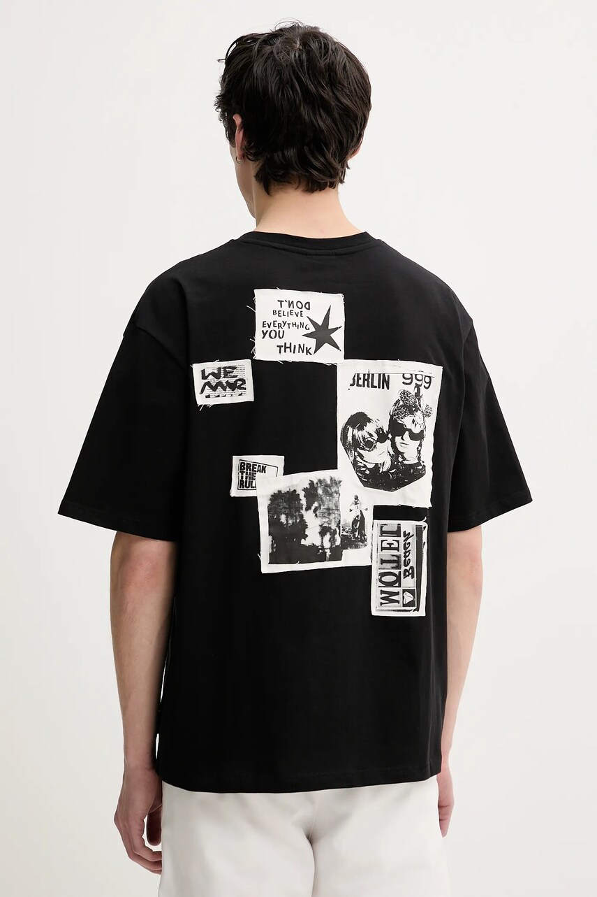 Desigual tricou din bumbac MARTIN barbati, culoarea negru, cu imprimeu, 25SMTK24