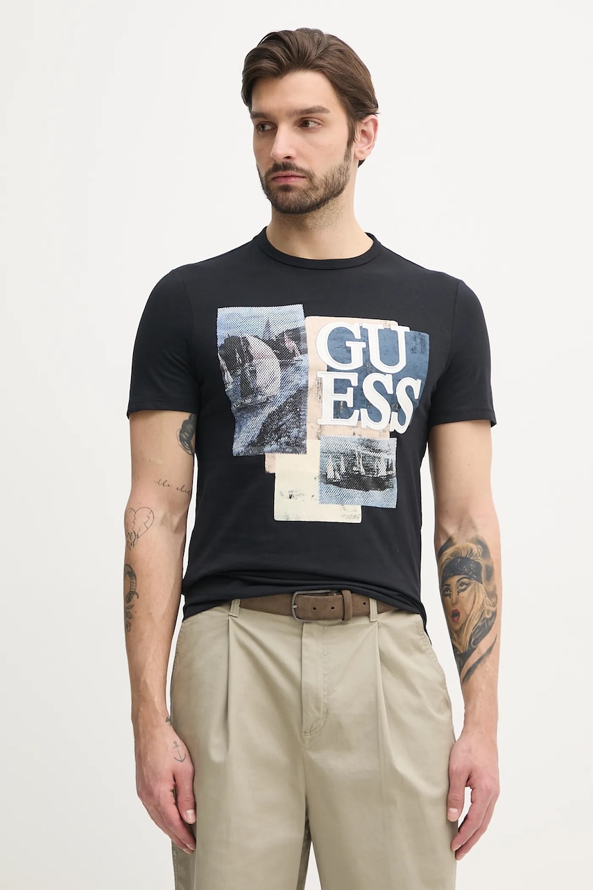 Levně Bavlněné tričko Guess černá barva, s potiskem, M5GI04 I3Z14