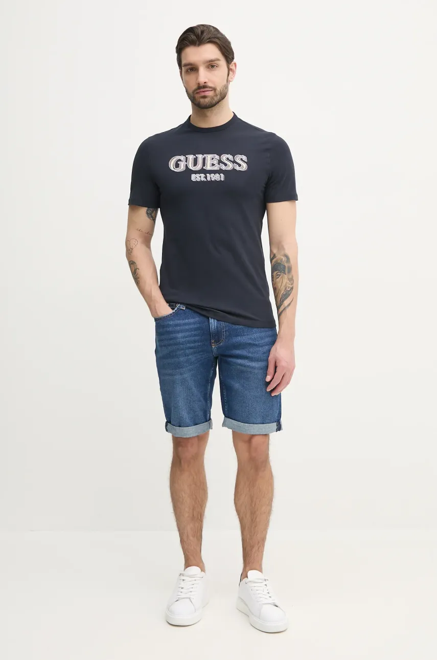 Хлопковая футболка Guess мужская цвет синий с принтом M5GI07 I3Z14 Хлопковая футболка Guess мужская цвет синий с принтом M5GI07 I3Z14