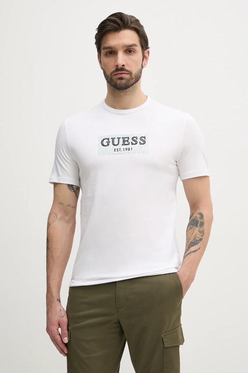 Levně Tričko Guess bílá barva, s aplikací, M5GI19 J1314