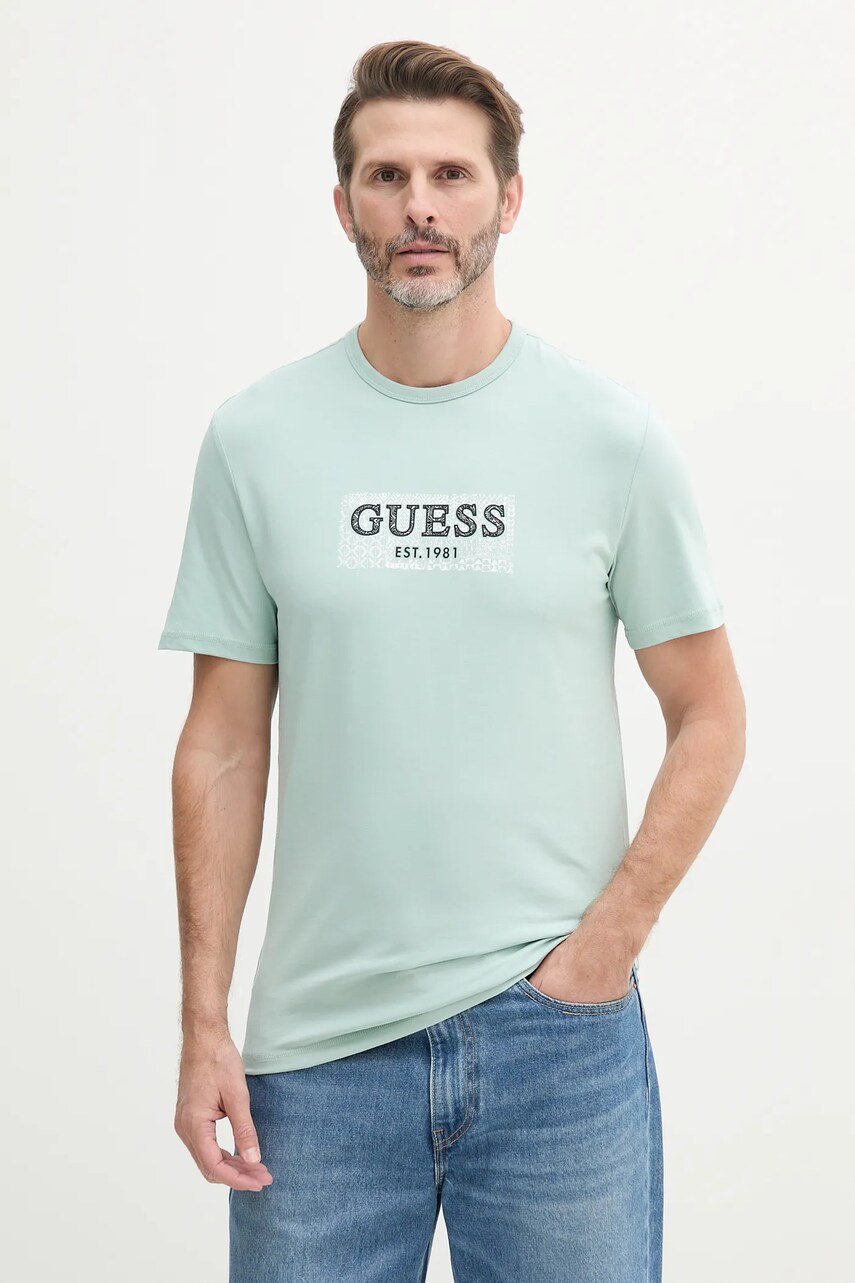 Levně Tričko Guess zelená barva, s aplikací, M5GI19 J1314