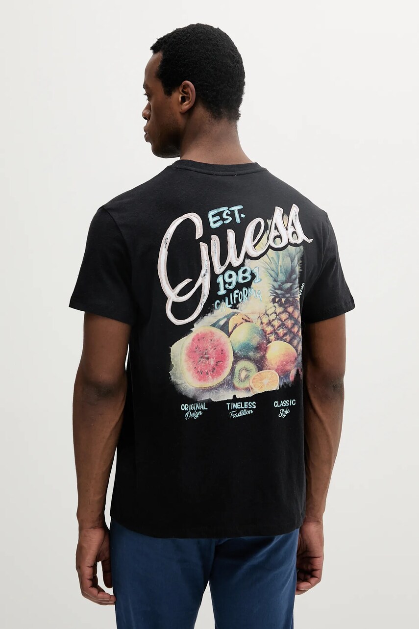 Levně Tričko s příměsí lnu Guess pánské, černá barva, M5GI21 KCT41