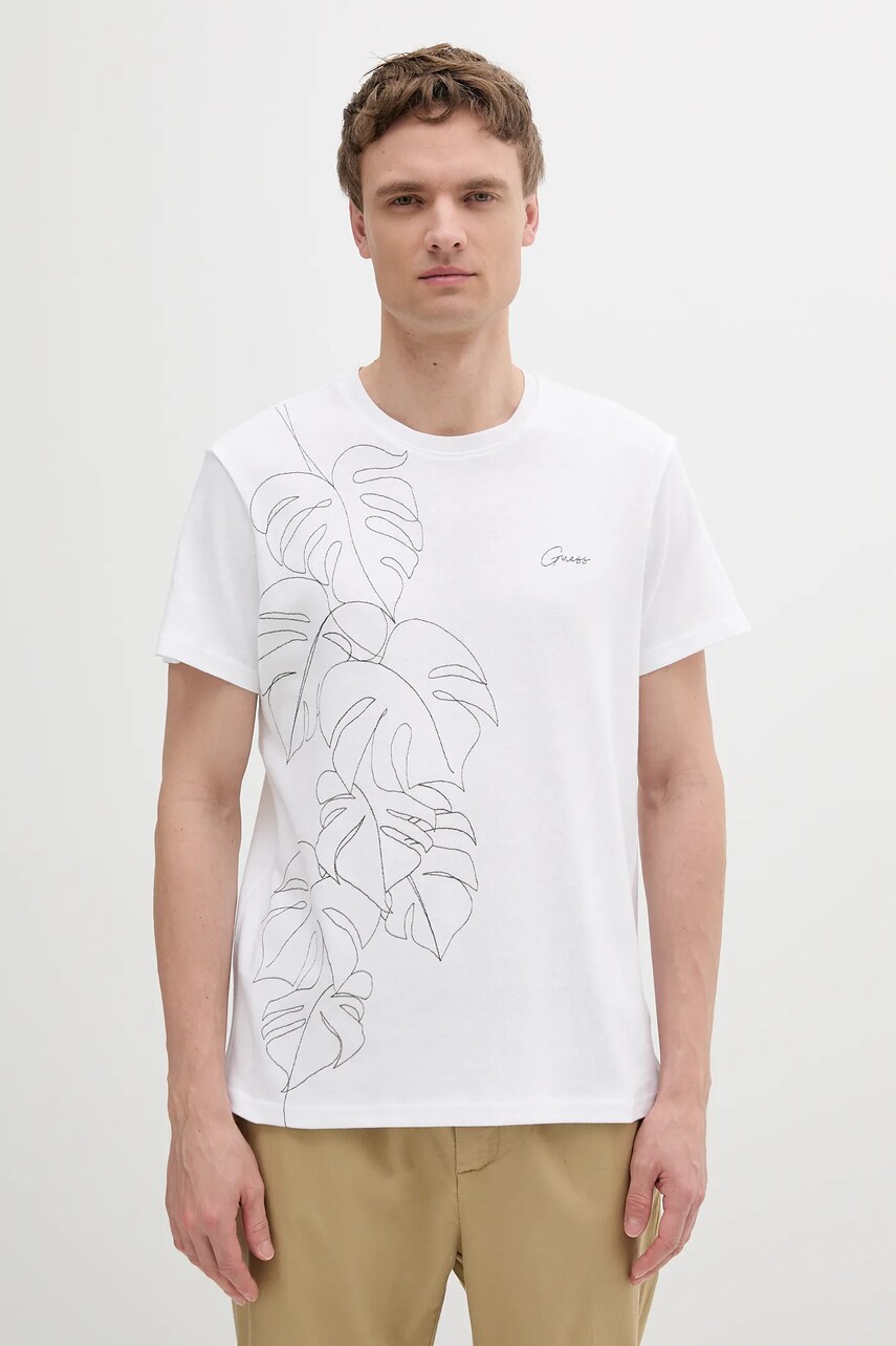 Levně Bavlněné tričko Guess pánské, bílá barva, s aplikací, M5GI22 KCT51