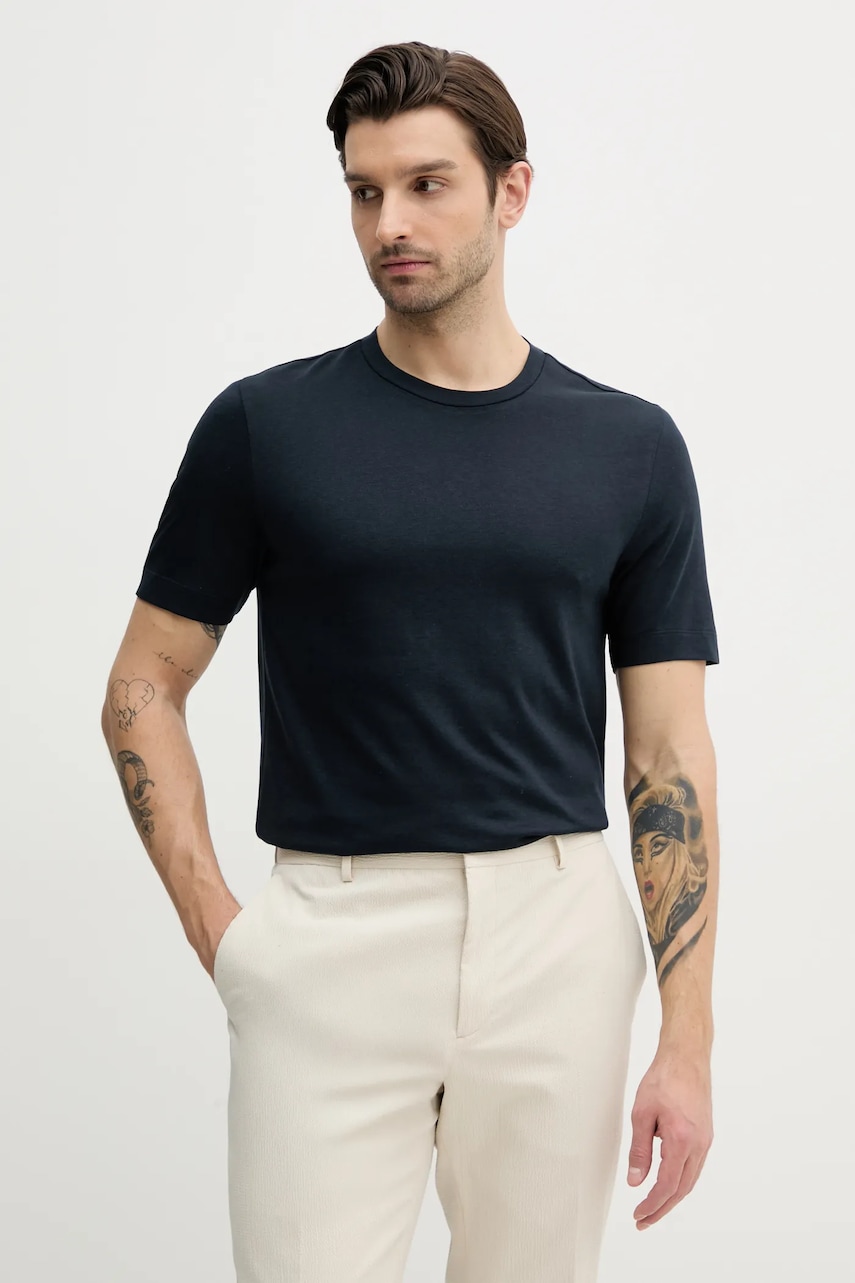 BOSS tricou barbati, culoarea albastru marin, neted, 50521129