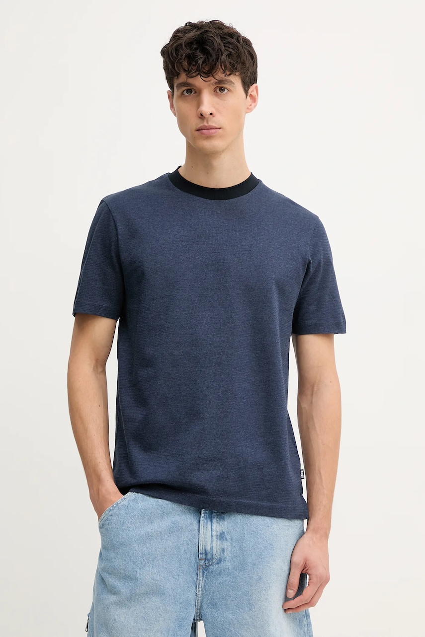 BOSS tricou din bumbac bărbați, culoarea bleumarin, uni, 50534030