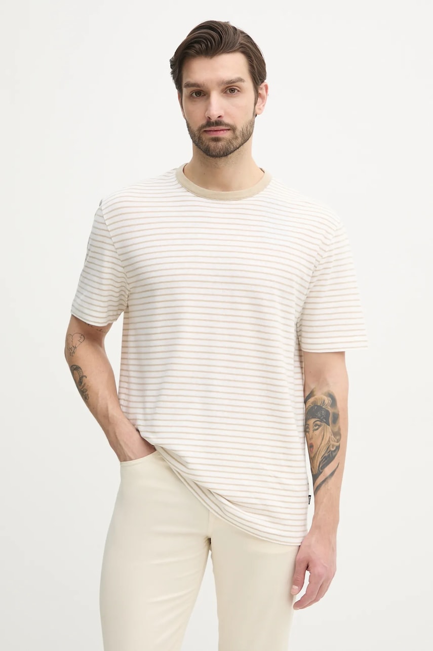 BOSS tricou din amestec de in barbati, culoarea alb, modelator, 50537498