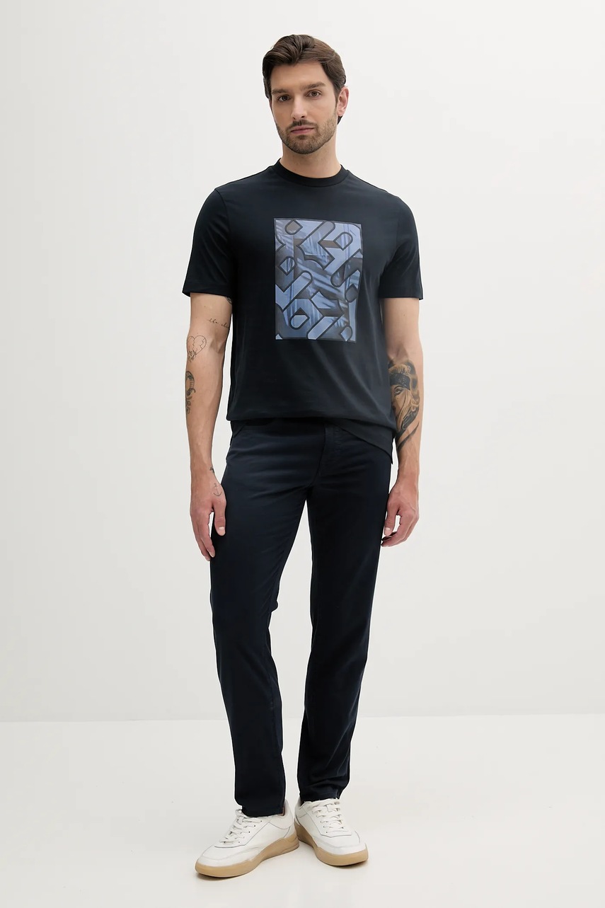 Хлопковая футболка BOSS мужская цвет синий с принтом 50538438