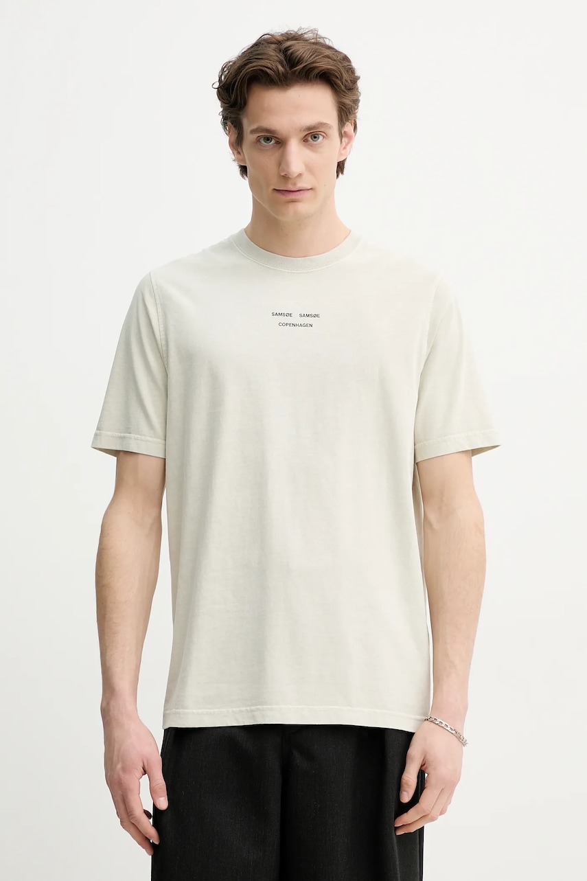 Samsoe Samsoe tricou din bumbac SAMARCUS barbati, culoarea bej, cu imprimeu, M25100034 Samsoe Samsoe tricou din bumbac SAMARCUS barbati, culoarea bej, cu imprimeu, M25100034