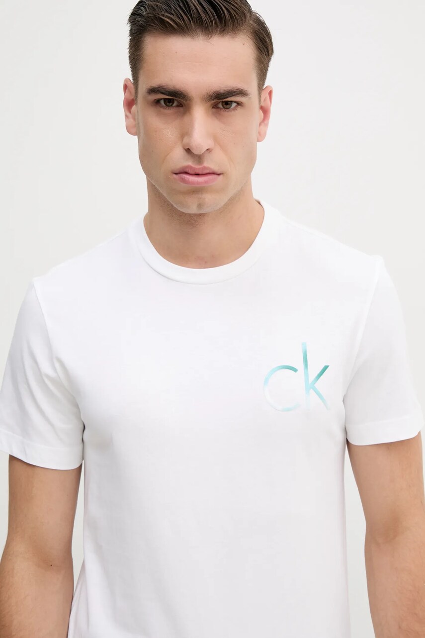 Levně Bavlněné tričko Calvin Klein bílá barva, s potiskem, K10K114146