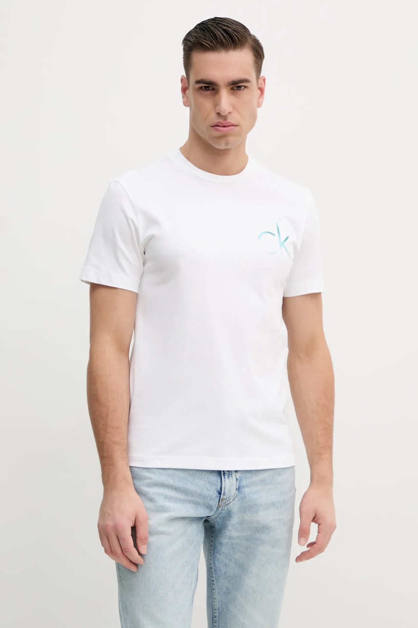 Βαμβακερό μπλουζάκι Calvin Klein ανδρικό, χρώμα: άσπρο, K10K114146 φωτογραφία