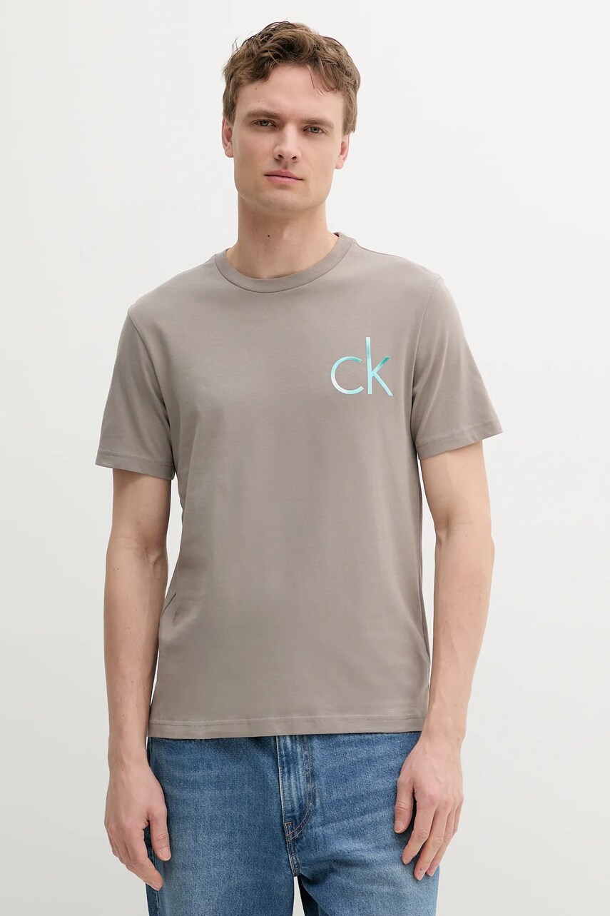 Levně Bavlněné tričko Calvin Klein modrá barva, s potiskem, K10K114146