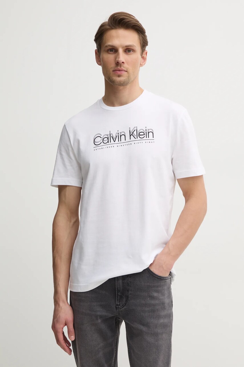 Levně Bavlněné tričko Calvin Klein bílá barva, s potiskem, K10K114149