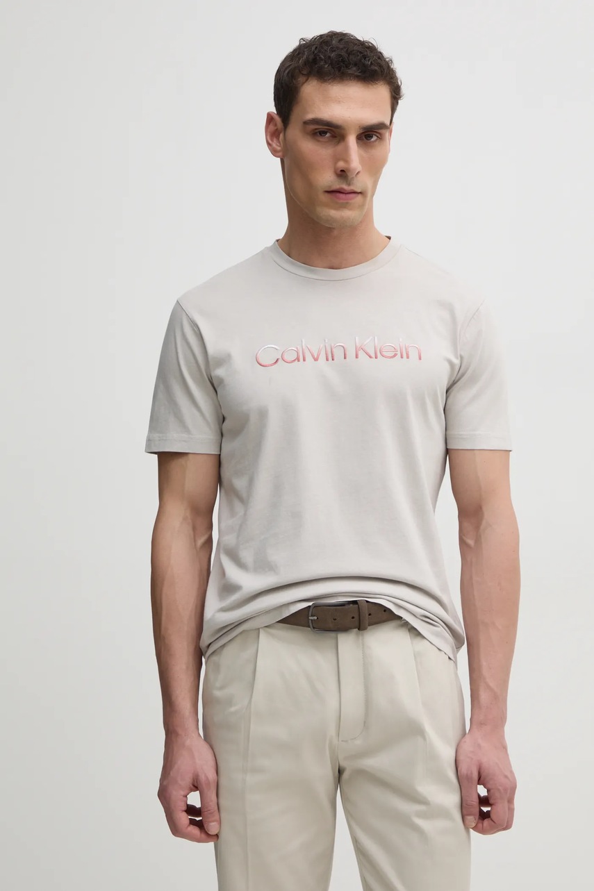 Βαμβακερό μπλουζάκι Calvin Klein ανδρικό, χρώμα: μπεζ, K10K114155 φωτογραφία