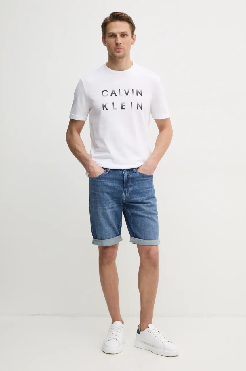 Хлопковая футболка Calvin Klein мужская цвет белый с принтом K10K114156 Хлопковая футболка Calvin Klein мужская цвет белый с принтом K10K114156