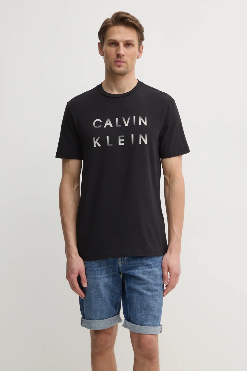 Levně Bavlněné tričko Calvin Klein černá barva, s potiskem, K10K114156