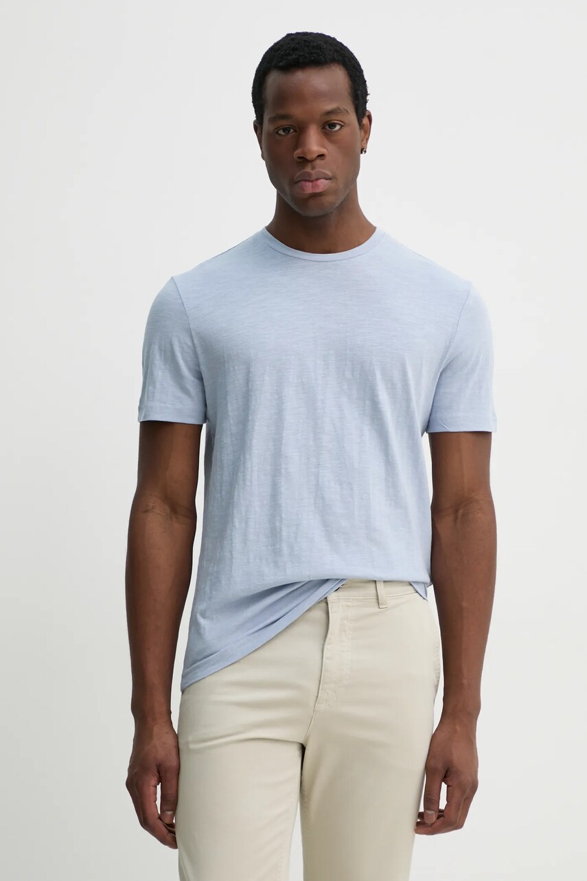 Levně Tričko s příměsí lnu Calvin Klein modrá barva, K10K114160