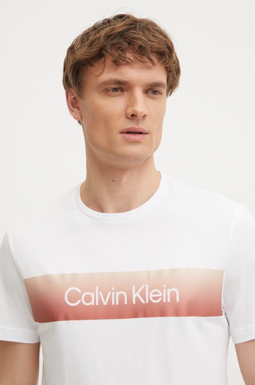 Βαμβακερό μπλουζάκι Calvin Klein ανδρικό, χρώμα: άσπρο, K10K114163 φωτογραφία