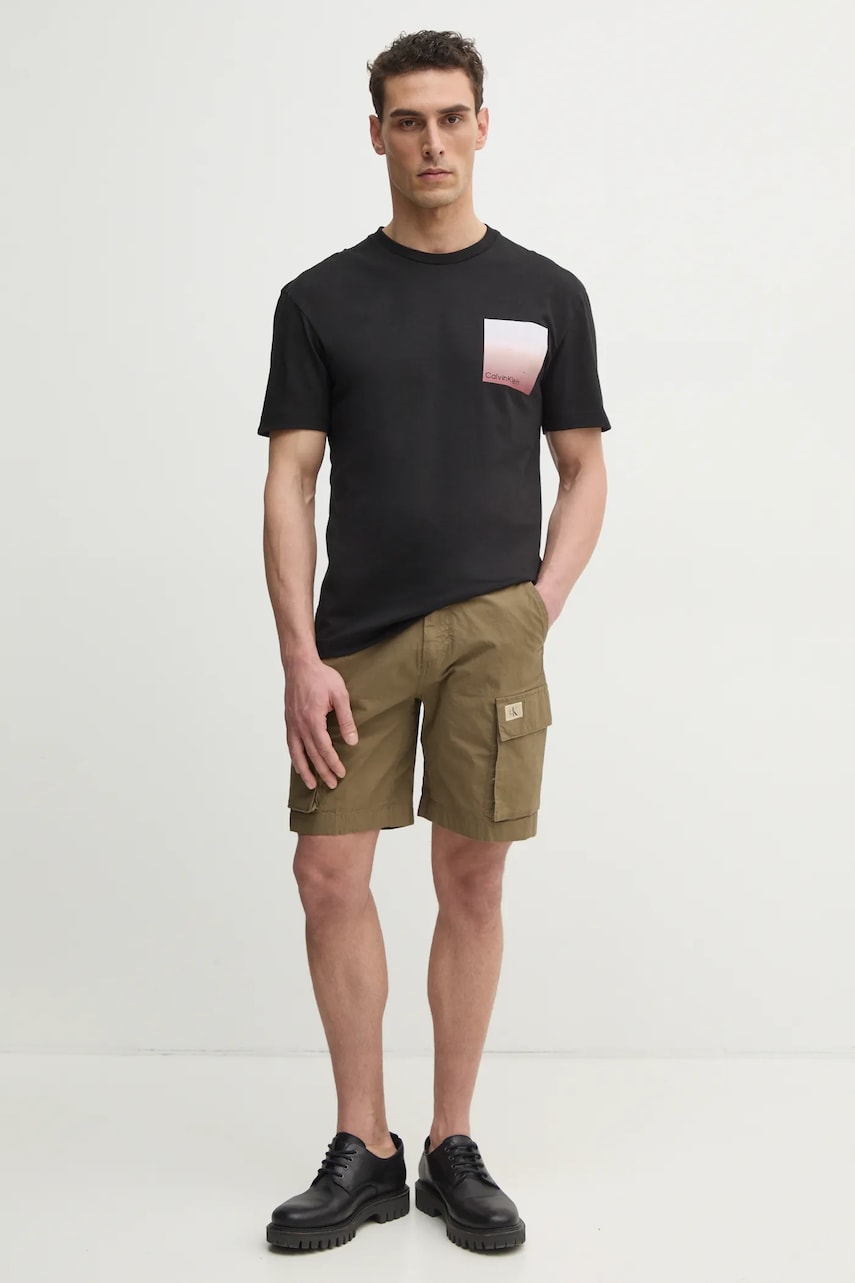 Хлопковая футболка Calvin Klein мужская цвет чёрный с принтом K10K114164 Хлопковая футболка Calvin Klein мужская цвет чёрный с принтом K10K114164
