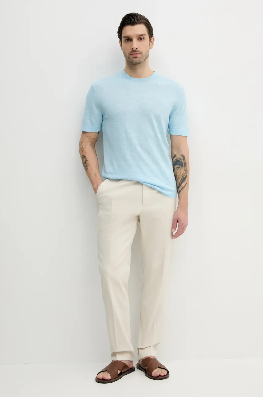 Льняная футболка Calvin Klein мужская однотонная K10K114459 Льняная футболка Calvin Klein мужская однотонная K10K114459