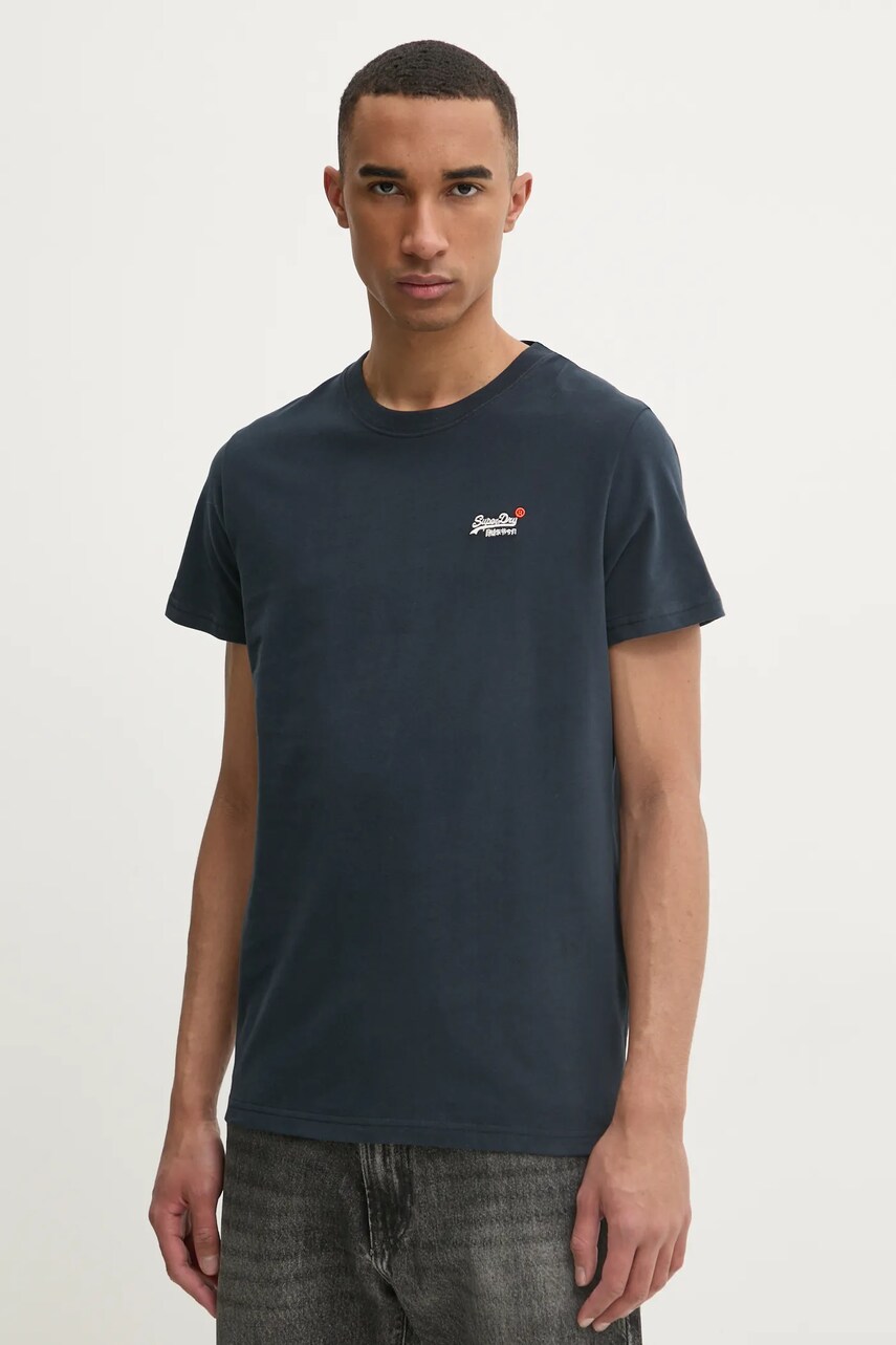 Superdry tricou barbati, culoarea albastru marin, neted, M1012078A-98T