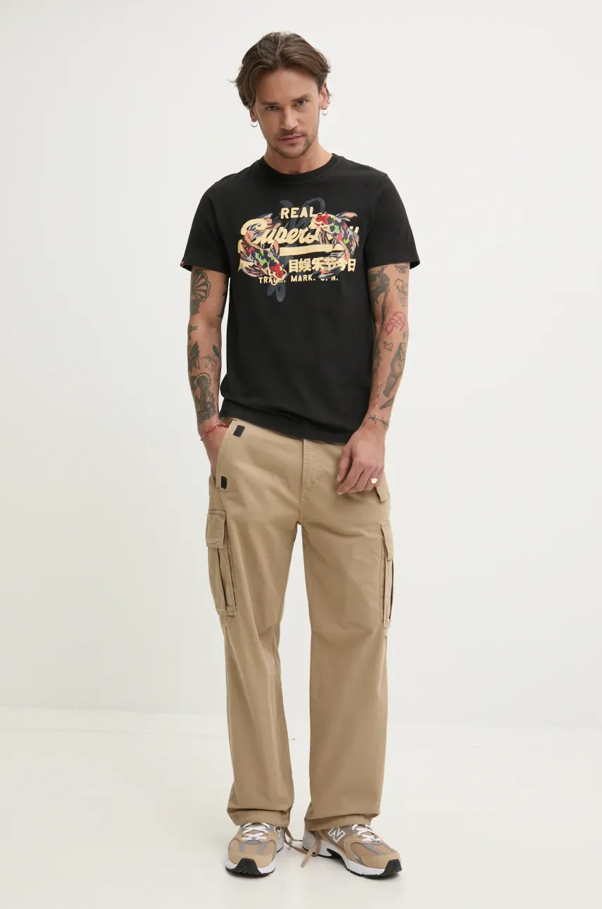 Хлопковая футболка Superdry мужская цвет чёрный с принтом M1012111A-02A Хлопковая футболка Superdry мужская цвет чёрный с принтом M1012111A-02A