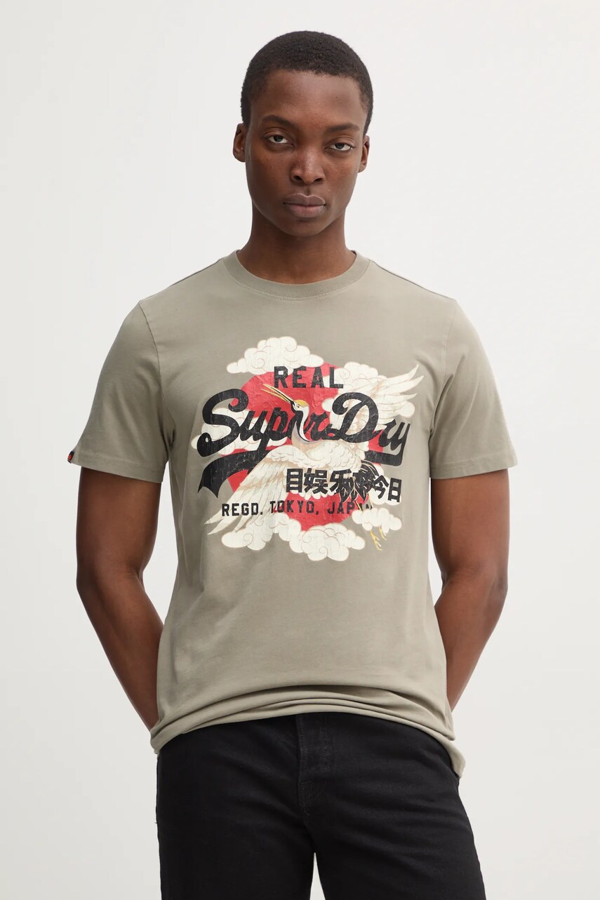 Superdry tricou barbati, culoarea verde, cu imprimeu, M1012111A-1KH
