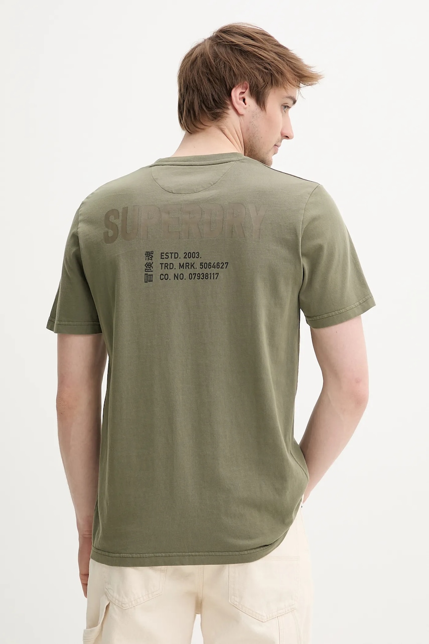 Superdry tricou din bumbac bărbați, culoarea verde, cu imprimeu, M1012116A-2LX