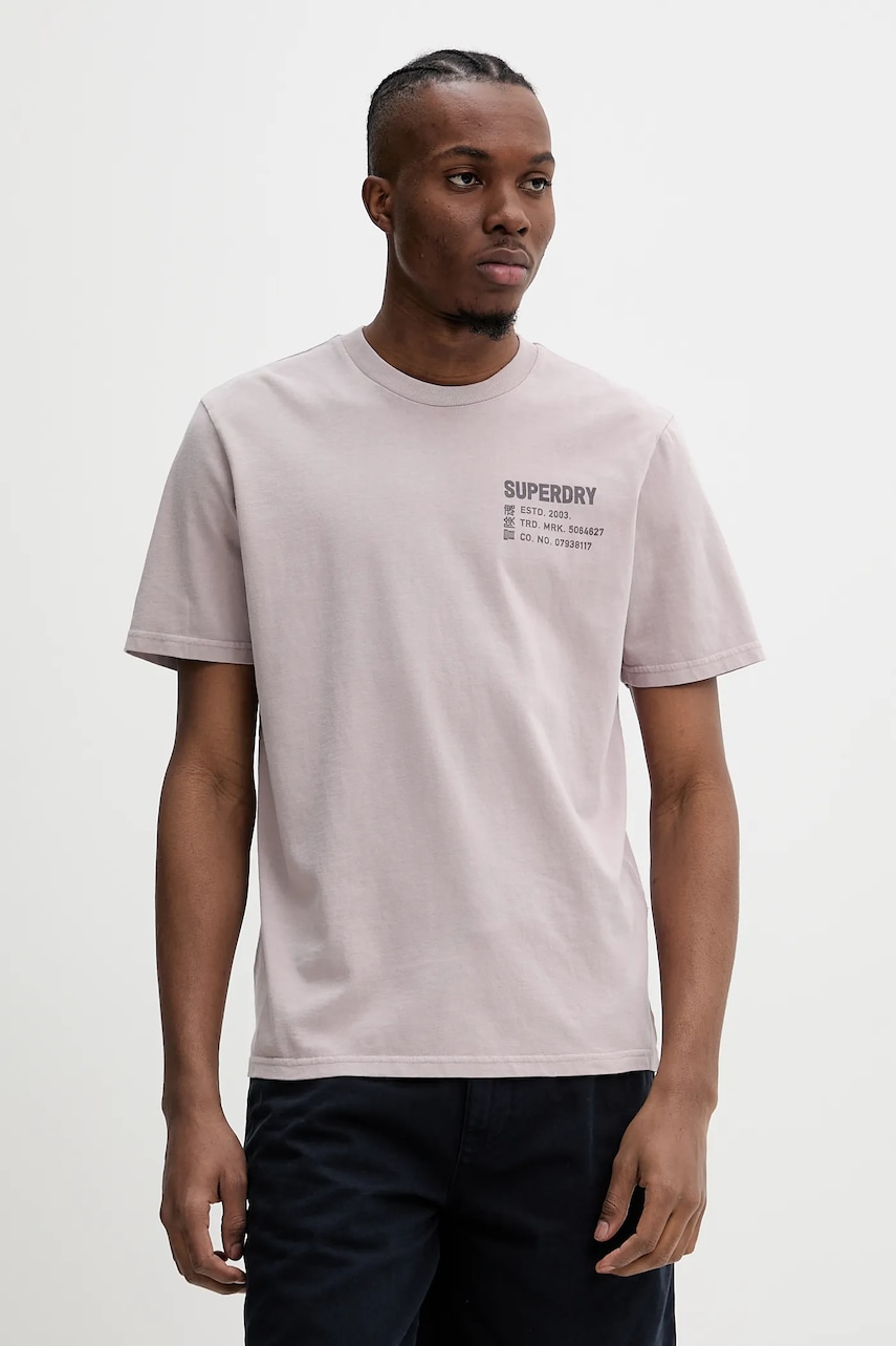 Superdry tricou din bumbac barbati, culoarea gri, cu imprimeu, M1012116A-HJH