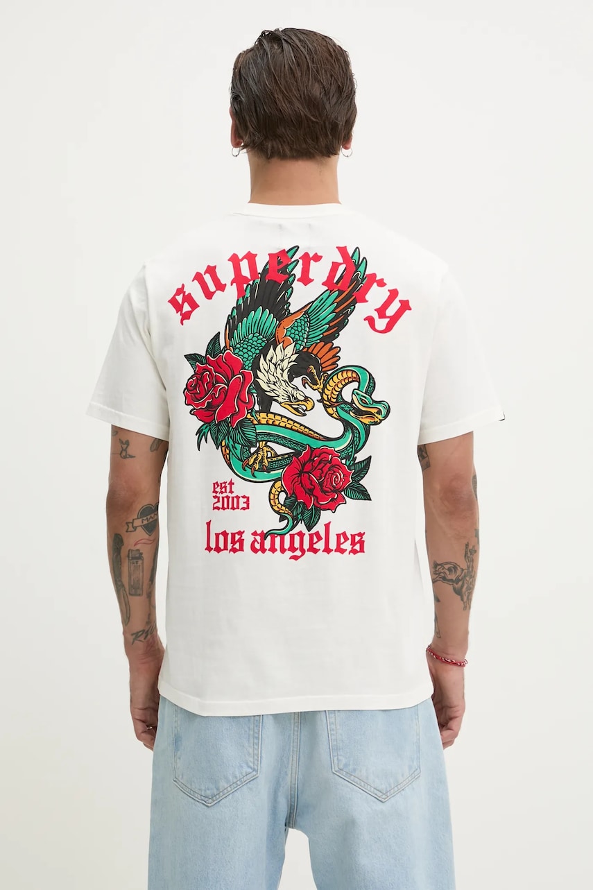 Superdry tricou din bumbac barbati, culoarea alb, cu imprimeu, M1012130A-U4Y
