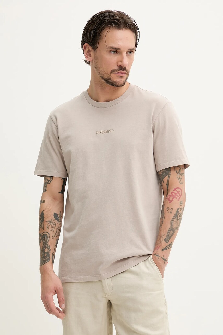 Levně Bavlněné tričko Superdry béžová barva, M1012131A-1PC