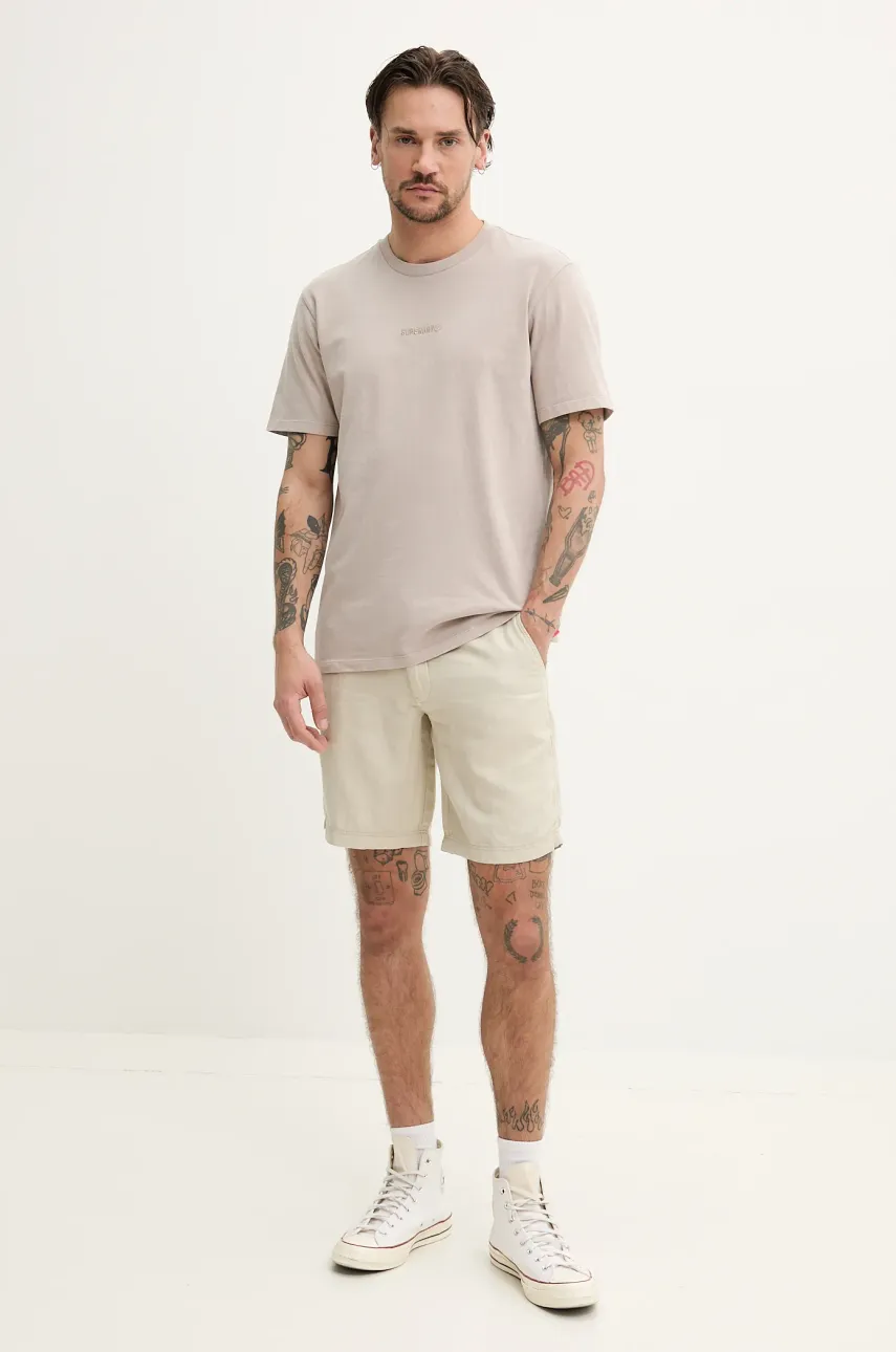 Хлопковая футболка Superdry мужская цвет бежевый однотонная M1012131A-1PC Хлопковая футболка Superdry мужская цвет бежевый однотонная M1012131A-1PC