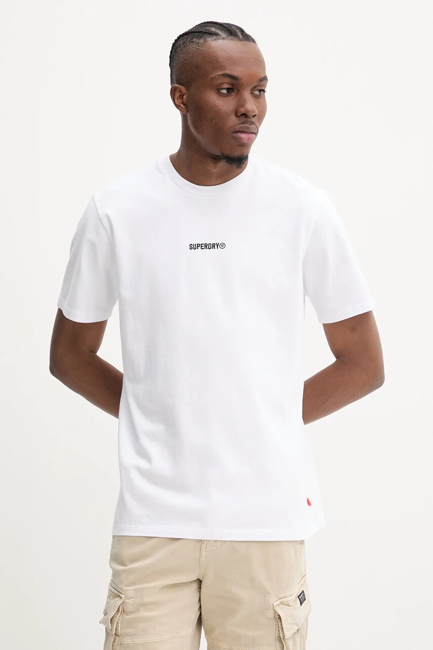 Superdry tricou din bumbac barbati, culoarea alb, cu imprimeu, M1012131A-U4Y