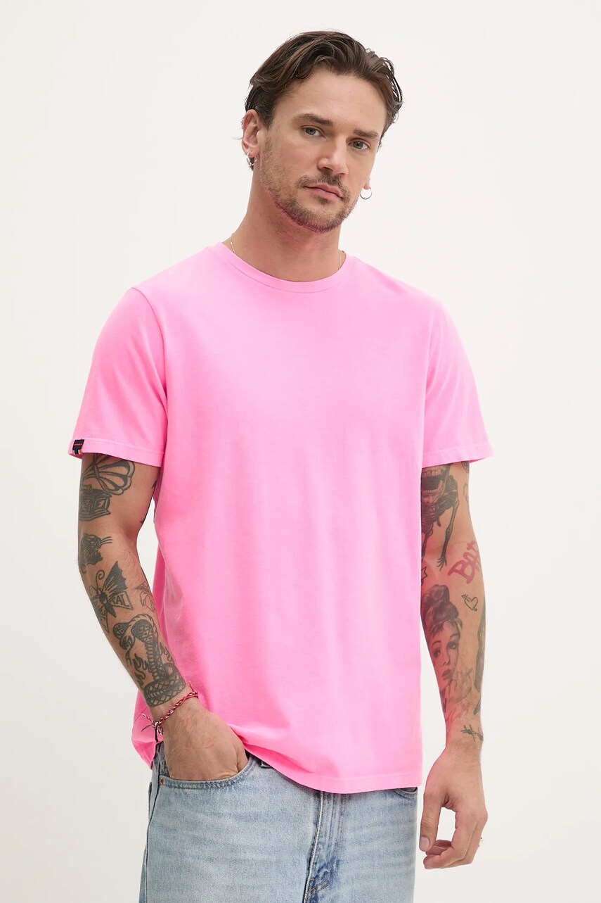 Superdry tricou din bumbac bărbați, culoarea roz, uni, M1012140A-E9V
