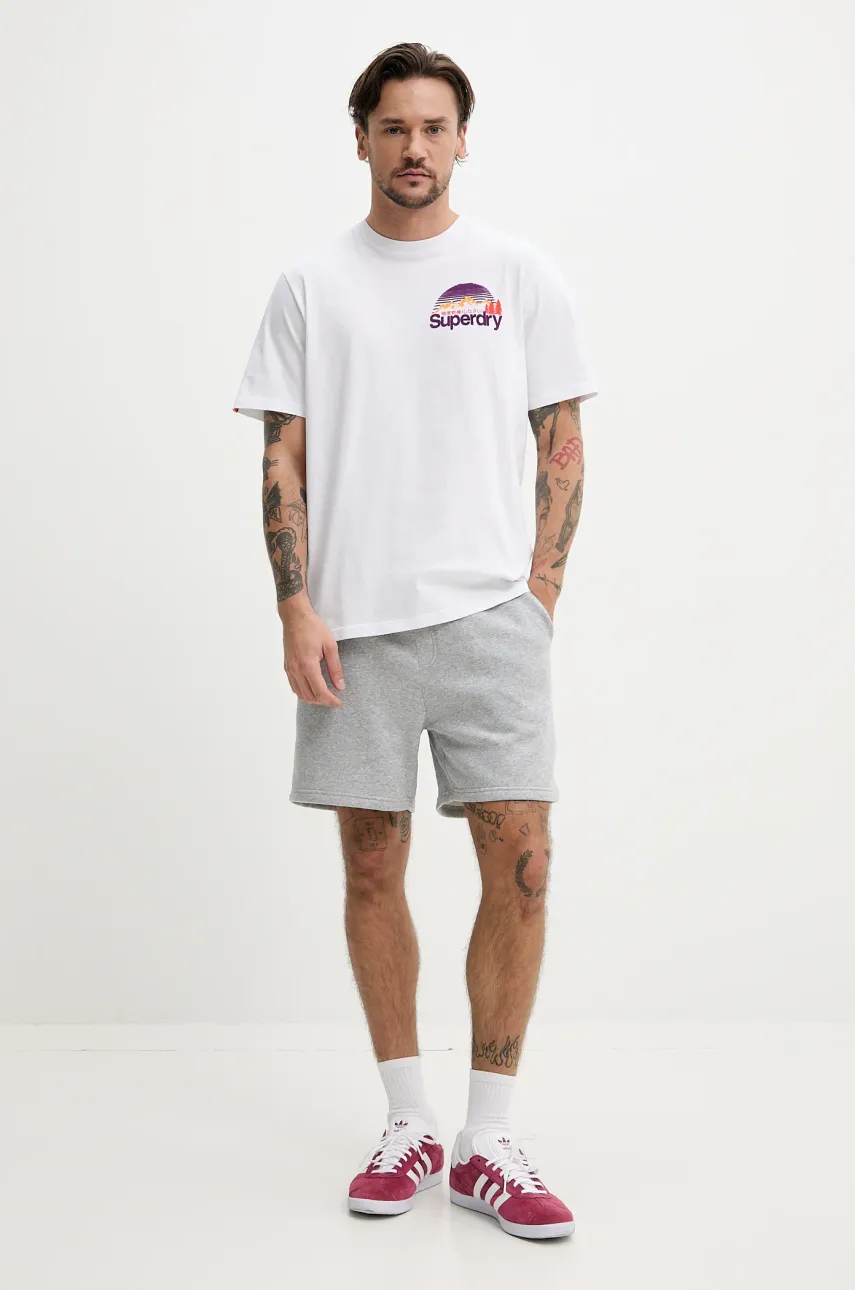 Хлопковая футболка Superdry мужская цвет белый с принтом M1012175A-01C Хлопковая футболка Superdry мужская цвет белый с принтом M1012175A-01C
