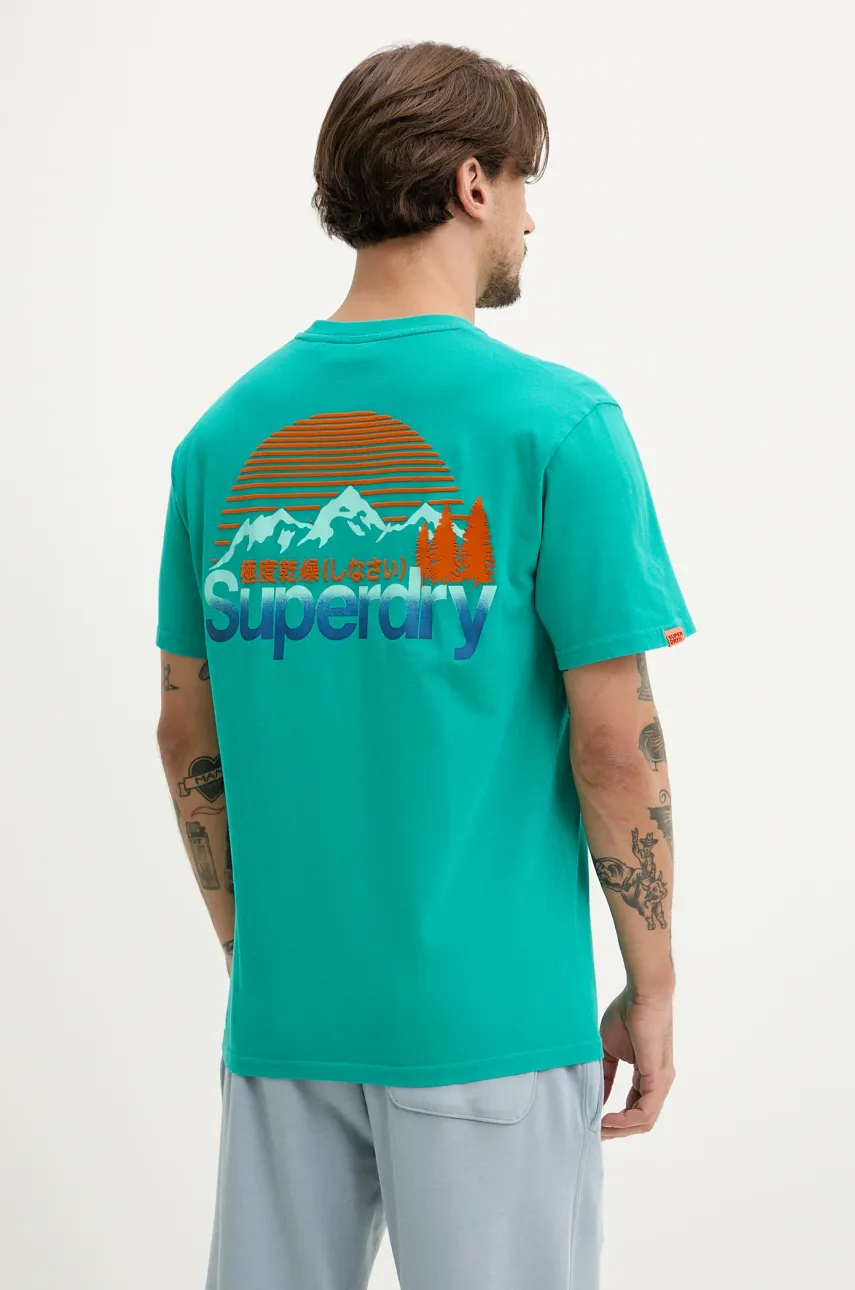 Хлопковая футболка Superdry мужская цвет зелёный с аппликацией M1012175A-8JY Хлопковая футболка Superdry мужская цвет зелёный с аппликацией M1012175A-8JY