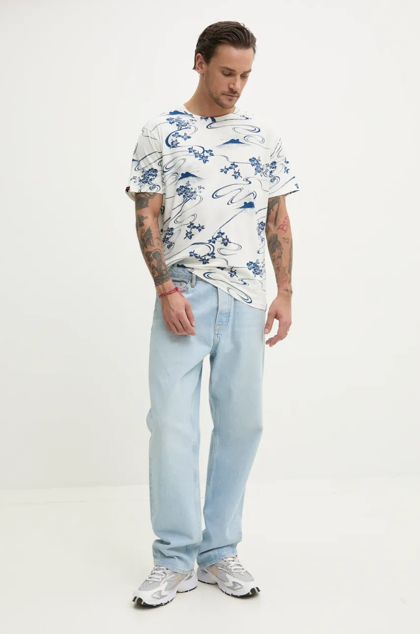 Хлопковая футболка Superdry мужская цвет белый узорная M1012315A-F8R Хлопковая футболка Superdry мужская цвет белый узорная M1012315A-F8R