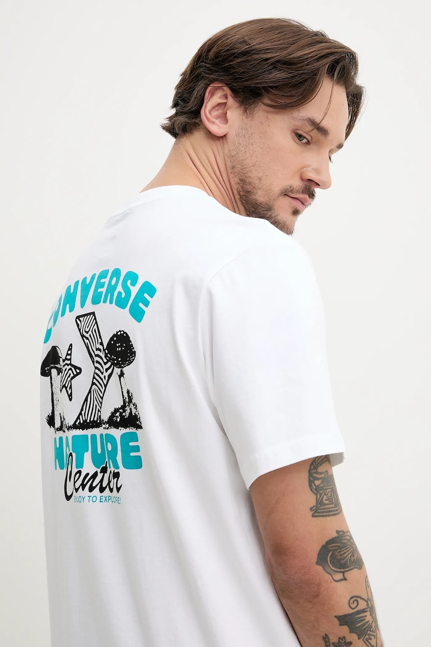 Converse tricou din bumbac barbati, culoarea alb, cu imprimeu, 10027346-A02
