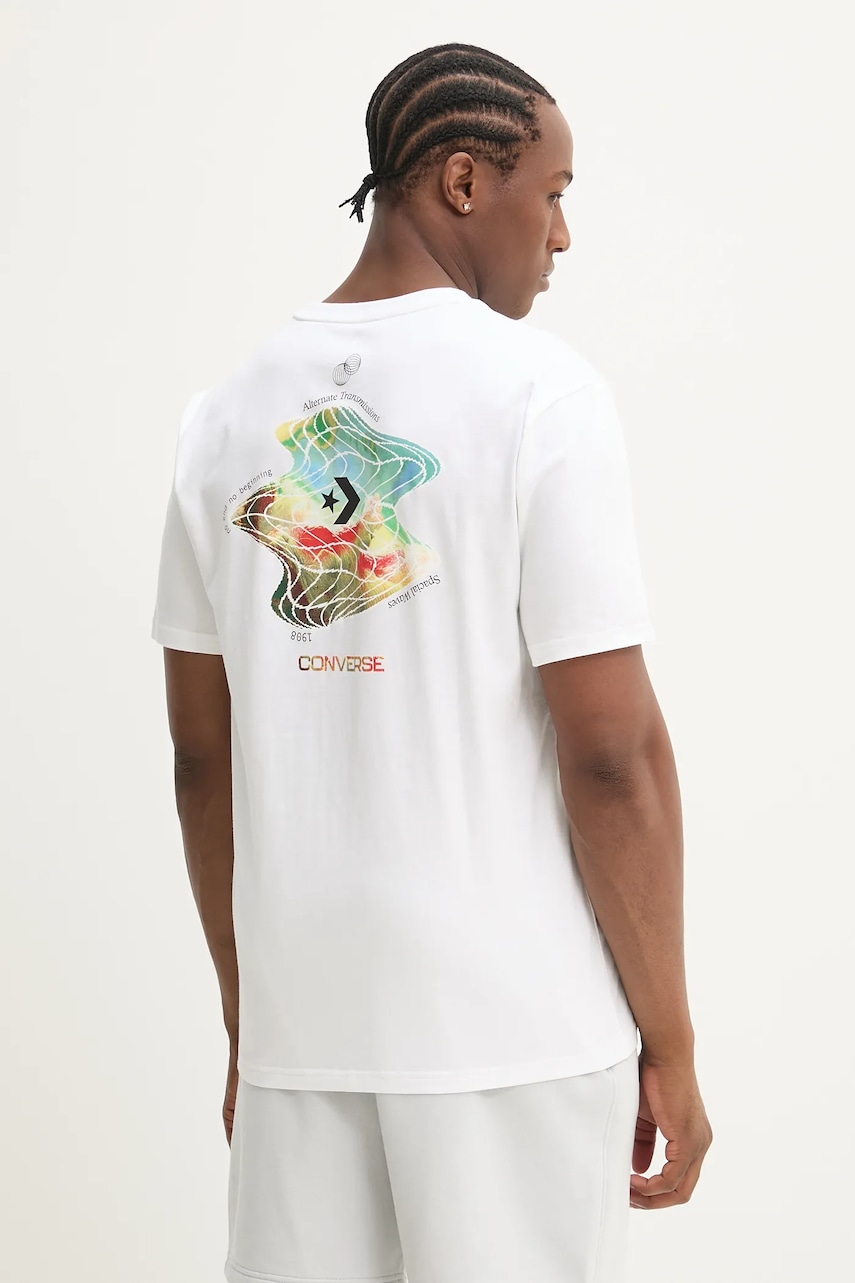 Converse tricou din bumbac bărbați, culoarea alb, cu imprimeu, 10027366-A02
