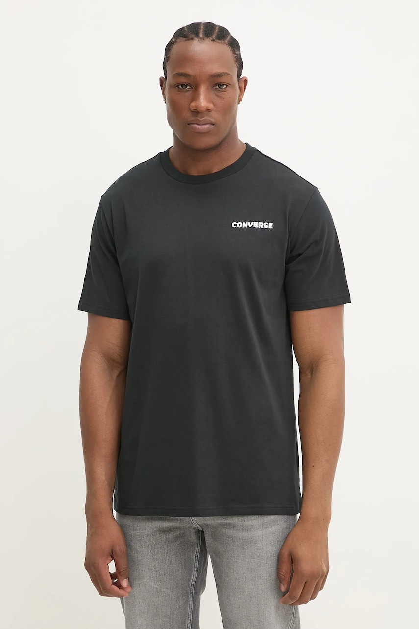 Converse tricou din bumbac bărbați, culoarea negru, cu imprimeu, 10027367-A01