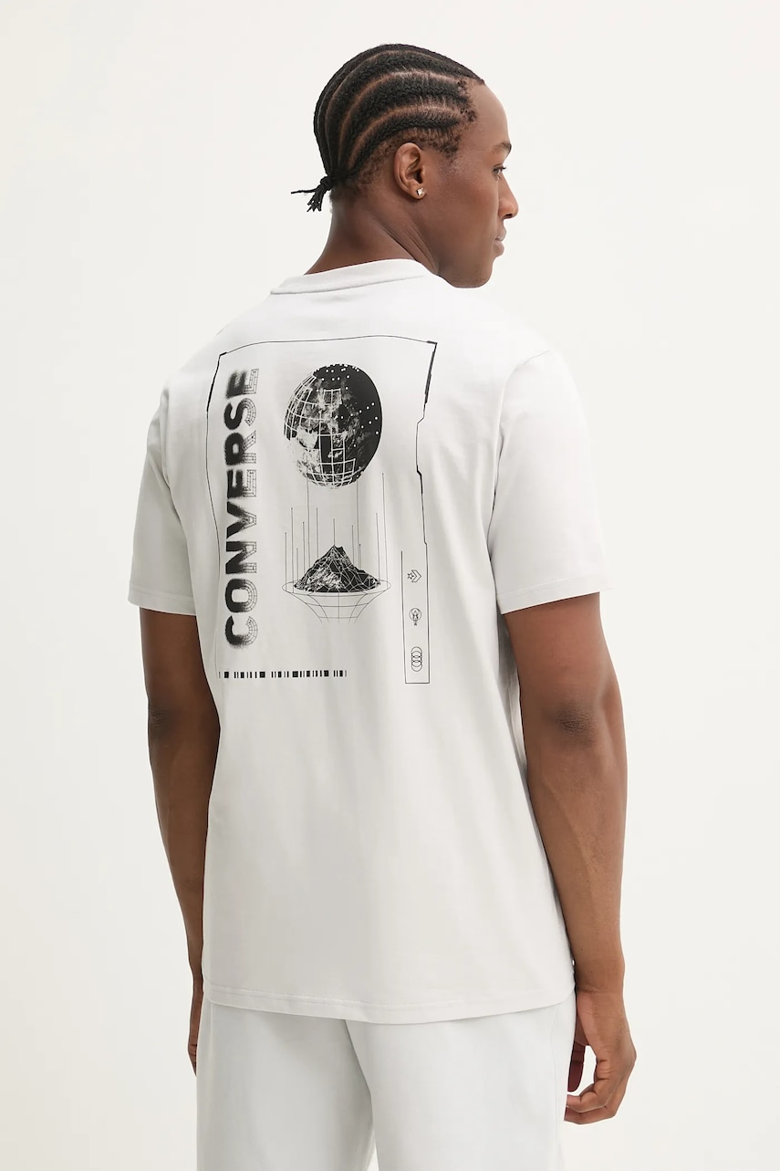 Converse tricou din bumbac bărbați, culoarea gri, cu imprimeu, 10027367-A03