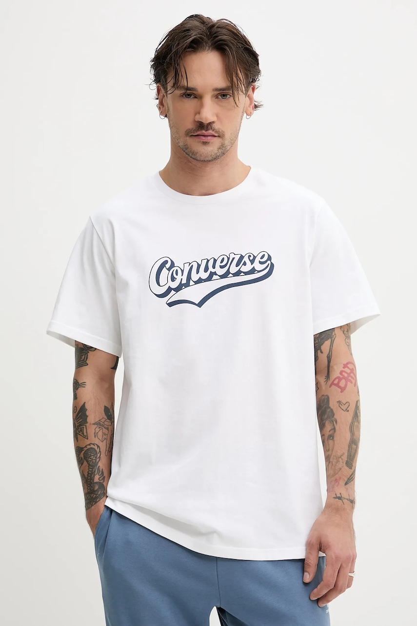 Converse tricou din bumbac barbati, culoarea alb, cu imprimeu, 10027994-A02 Converse tricou din bumbac barbati, culoarea alb, cu imprimeu, 10027994-A02