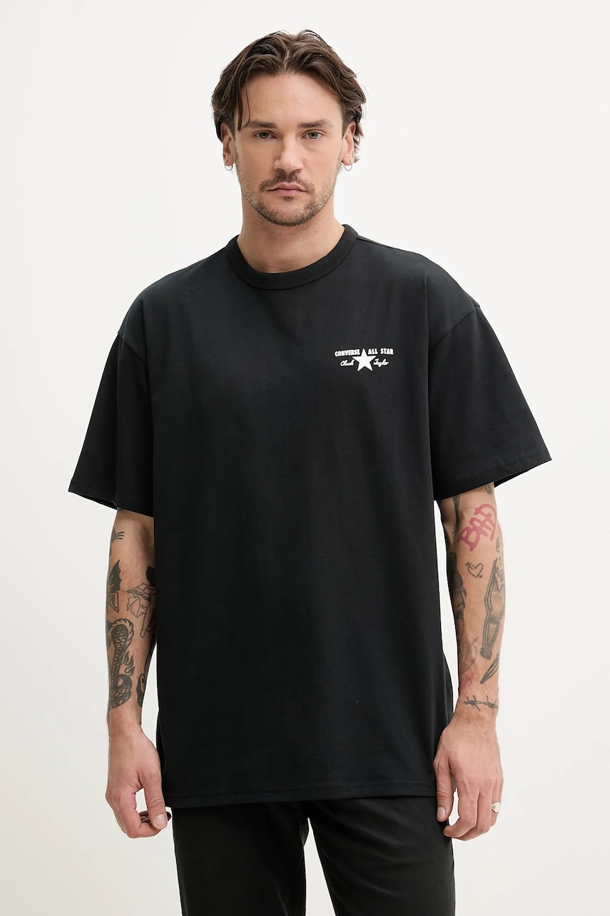 Converse tricou din bumbac bărbați, culoarea negru, cu imprimeu, 10027997-A01