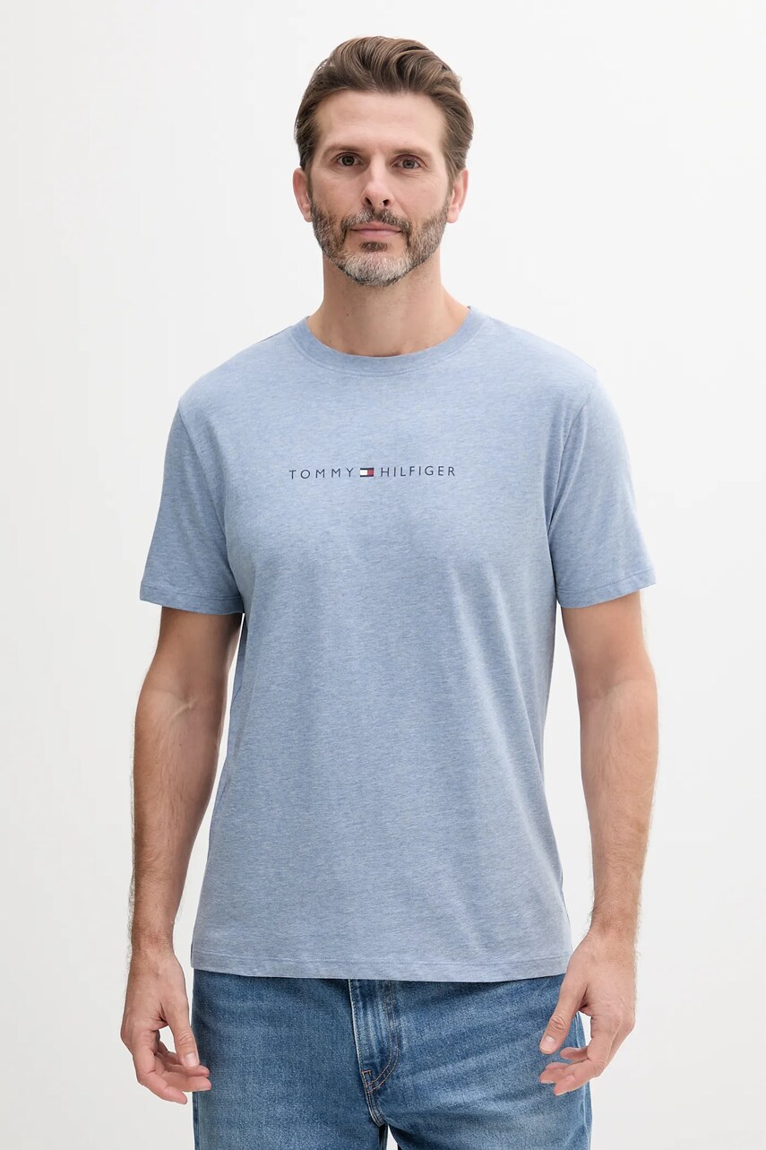 Levně Bavlněné tričko Tommy Hilfiger modrá barva, s potiskem, UM0UM03525