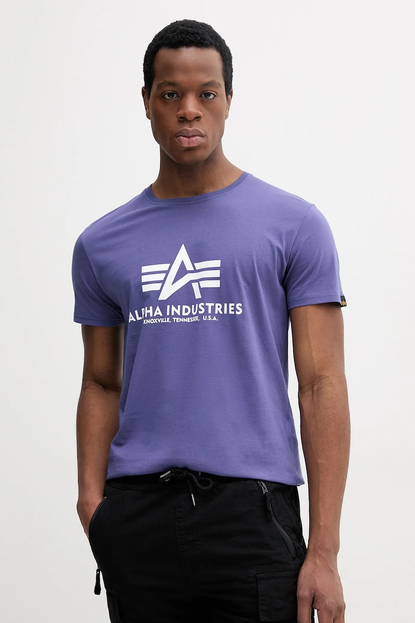 Alpha Industries tricou din bumbac Basic T-Shirt barbati, culoarea violet, cu imprimeu, 100501 Alpha Industries tricou din bumbac Basic T-Shirt barbati, culoarea violet, cu imprimeu, 100501