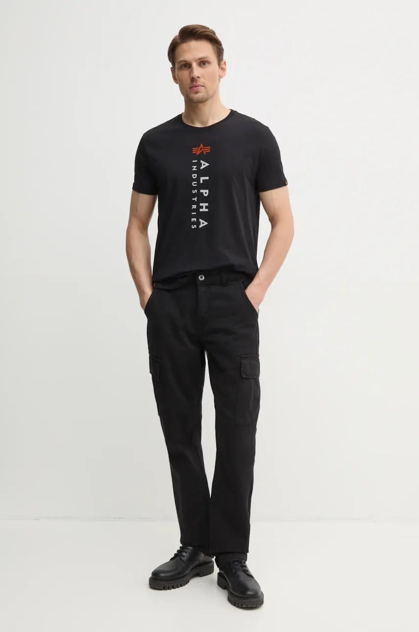 Хлопковая футболка Alpha Industries R Print T мужская цвет чёрный с принтом 136509 Хлопковая футболка Alpha Industries R Print T мужская цвет чёрный с принтом 136509