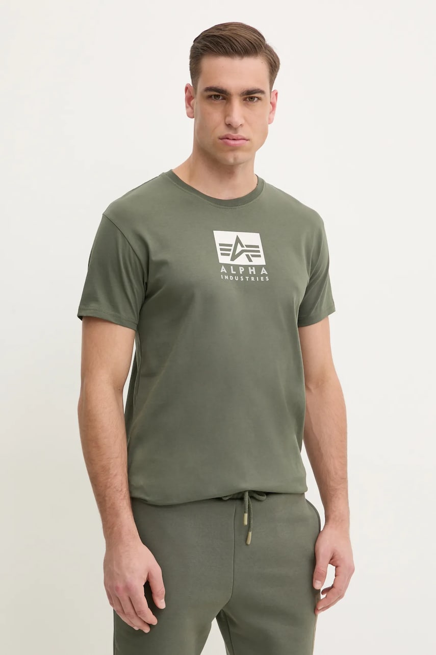 Alpha Industries tricou din bumbac Satin Logo T barbati, culoarea verde, cu imprimeu, 148513 Alpha Industries tricou din bumbac Satin Logo T barbati, culoarea verde, cu imprimeu, 148513