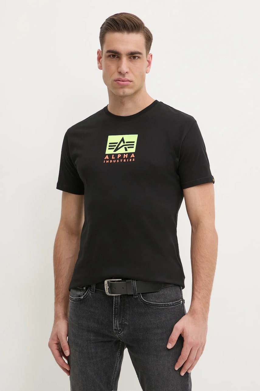 Alpha Industries tricou din bumbac Satin Logo T barbati, culoarea negru, cu imprimeu, 148513 Alpha Industries tricou din bumbac Satin Logo T barbati, culoarea negru, cu imprimeu, 148513