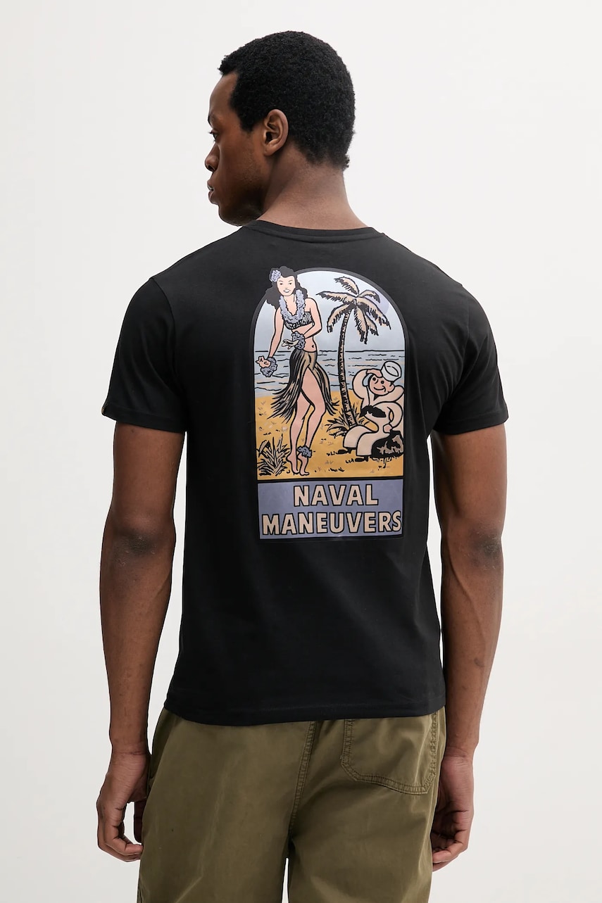 Alpha Industries tricou din bumbac Naval T BP barbati, culoarea negru, cu imprimeu, 156536 Alpha Industries tricou din bumbac Naval T BP barbati, culoarea negru, cu imprimeu, 156536