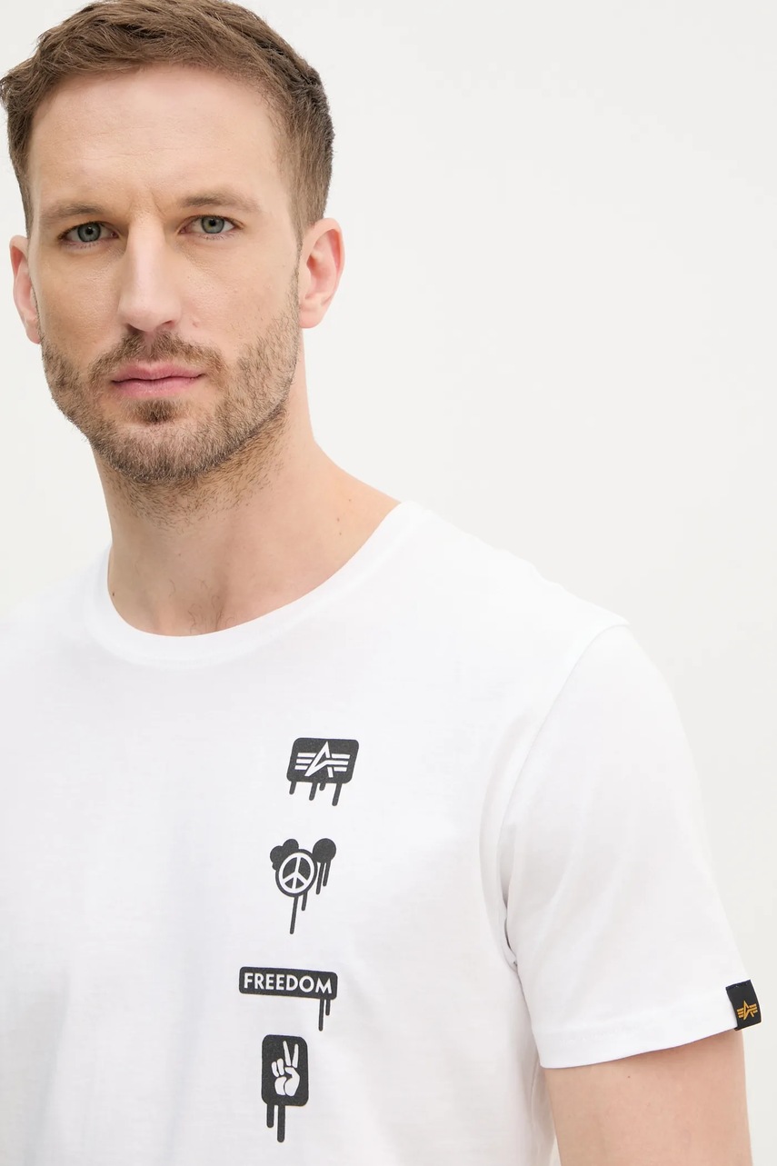 Βαμβακερό μπλουζάκι Alpha Industries Freedom T ανδρικό, χρώμα: άσπρο, 156539 φωτογραφία