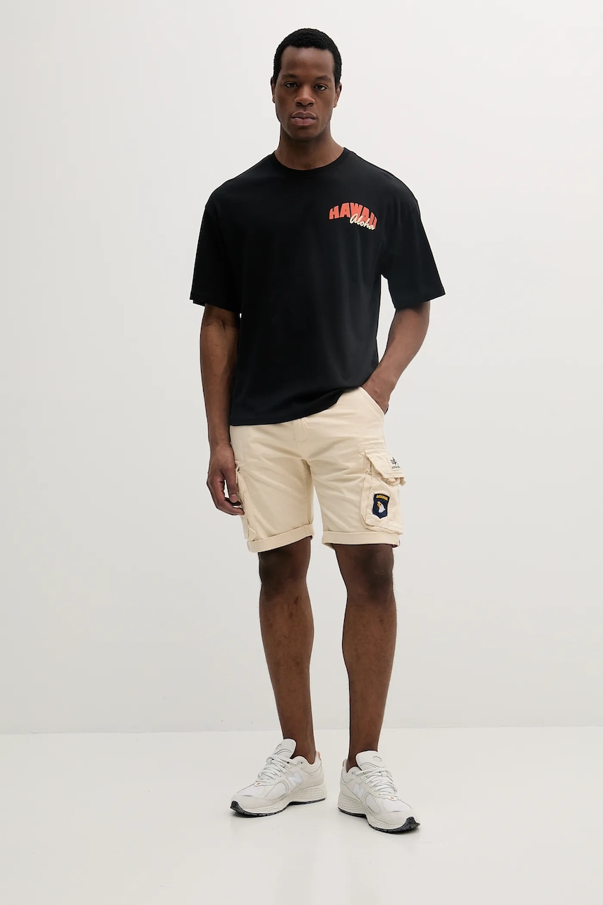 Хлопковая футболка Alpha Industries Hawaii Aloha T BP цвет чёрный узор 156535 Хлопковая футболка Alpha Industries Hawaii Aloha T BP цвет чёрный узор 156535